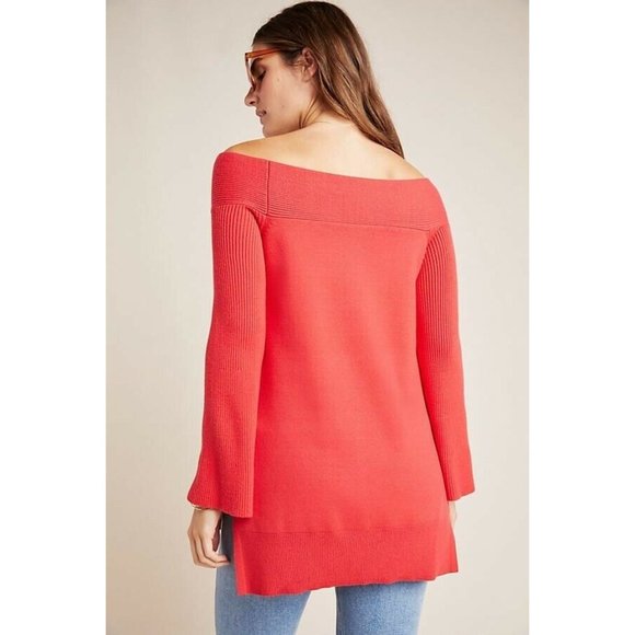 Anthropologie Elise Ribbed Red Off Shoulder Tunic Sweater Small New NWT - Picture 3 of 3